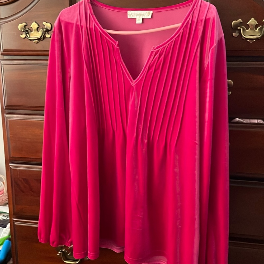 Pink velvet blouse size 1x, worn once but too large